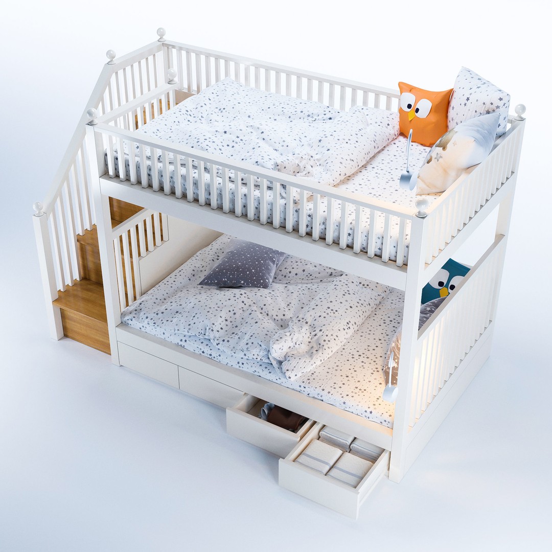 Kids Bunk Bed 3D Model – Low Poly Interior Furniture, FBX, OBJ - View 6