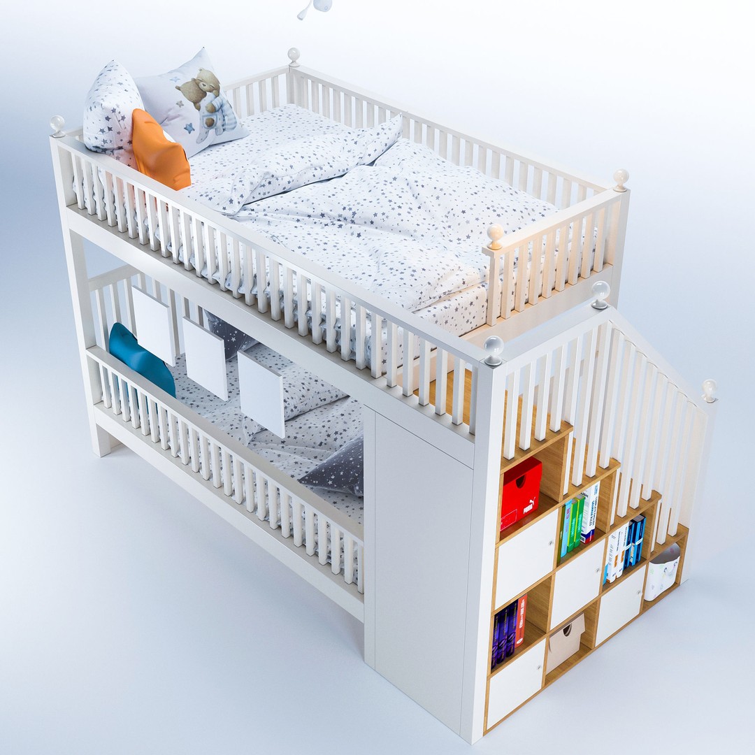 Kids Bunk Bed 3D Model – Low Poly Interior Furniture, FBX, OBJ - View 7