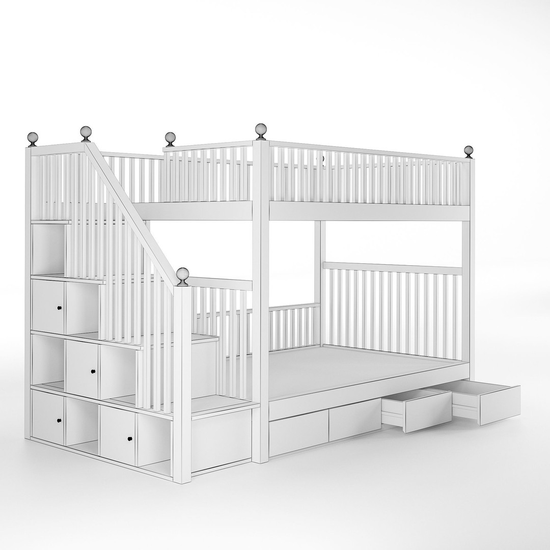 Kids Bunk Bed 3D Model – Low Poly Interior Furniture, FBX, OBJ - View 8