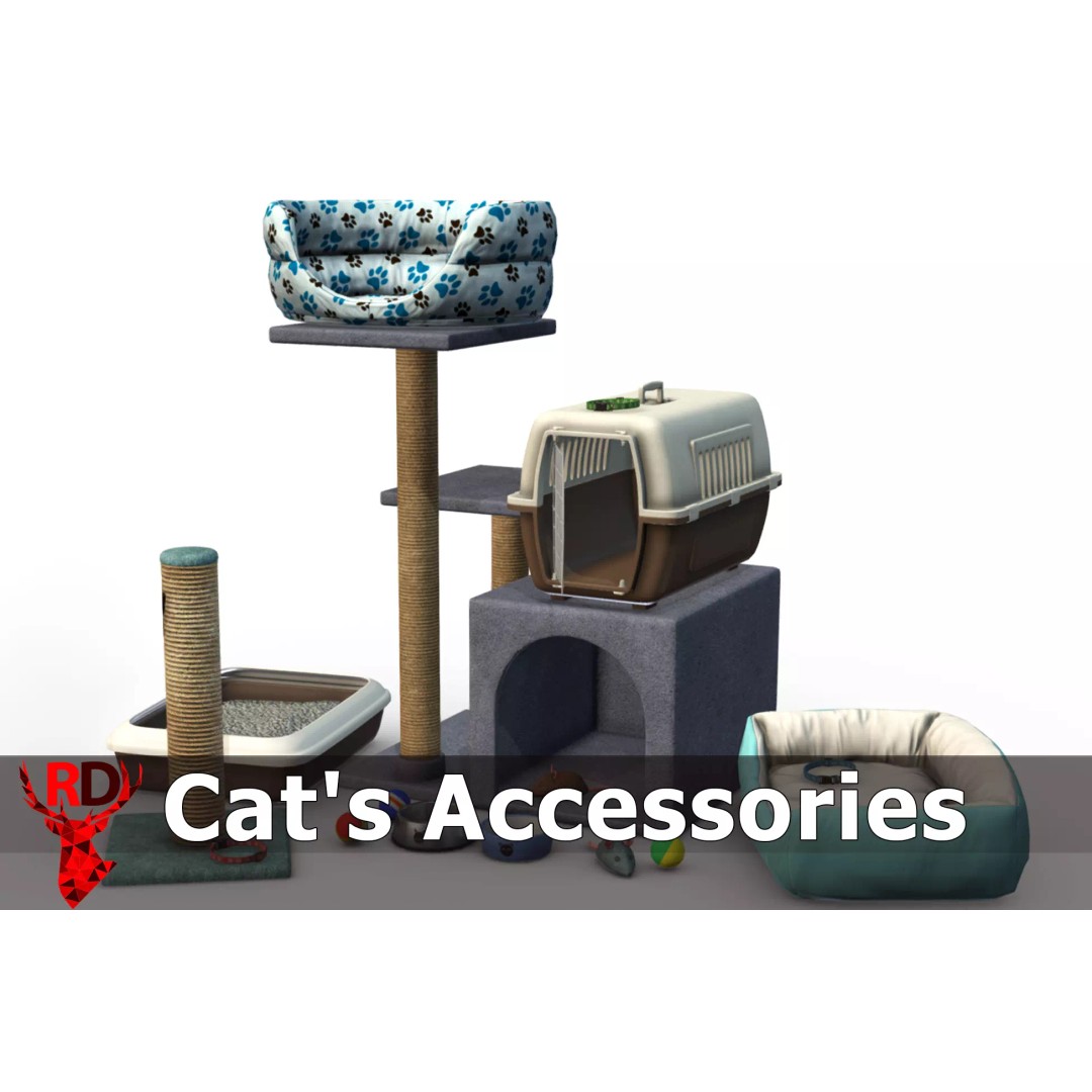 Cat Accessories 3D Model – Low Poly Game Asset, FBX, PBR Textures - View 2