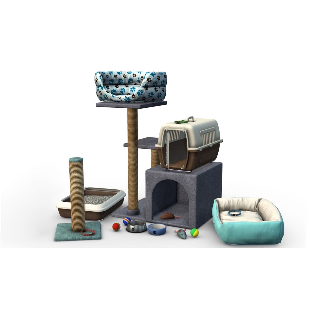 Cat Accessories 3D Model – Low Poly Game Asset, FBX, PBR Textures - View 3