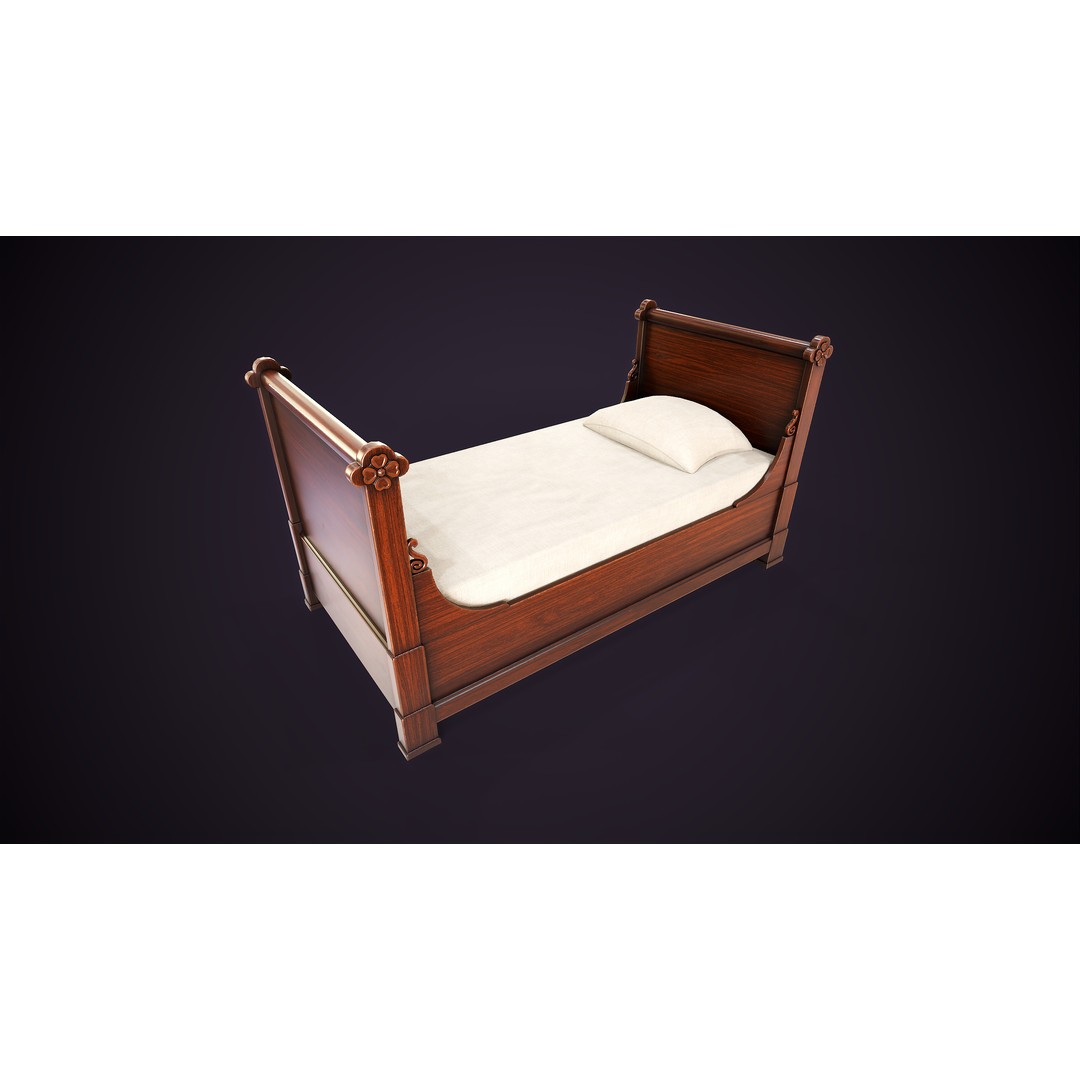 Vintage Single Bed 3D Model – Low Poly Game Asset, FBX & OBJ - View 10