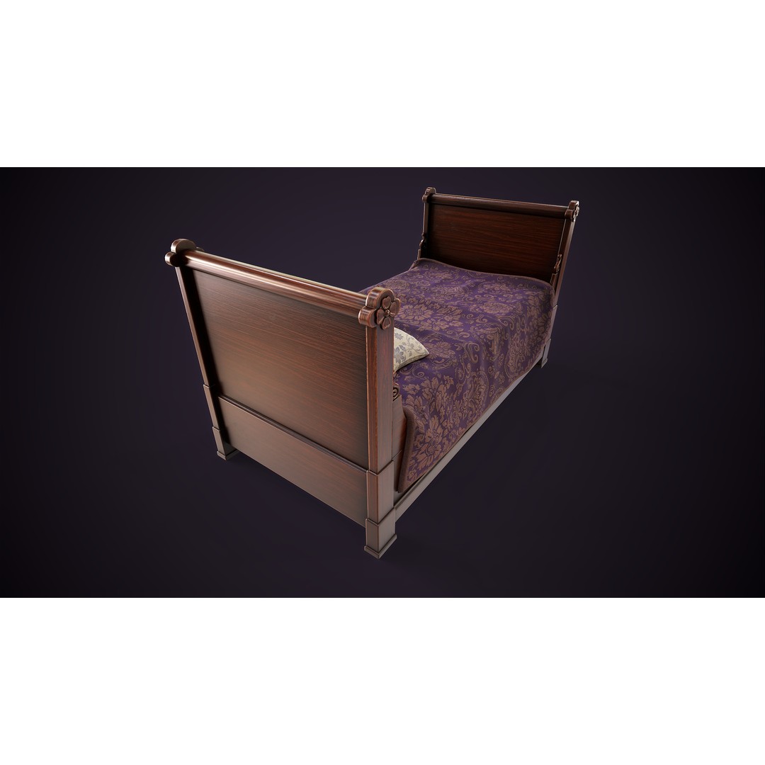 Vintage Single Bed 3D Model – Low Poly Game Asset, FBX & OBJ - View 15