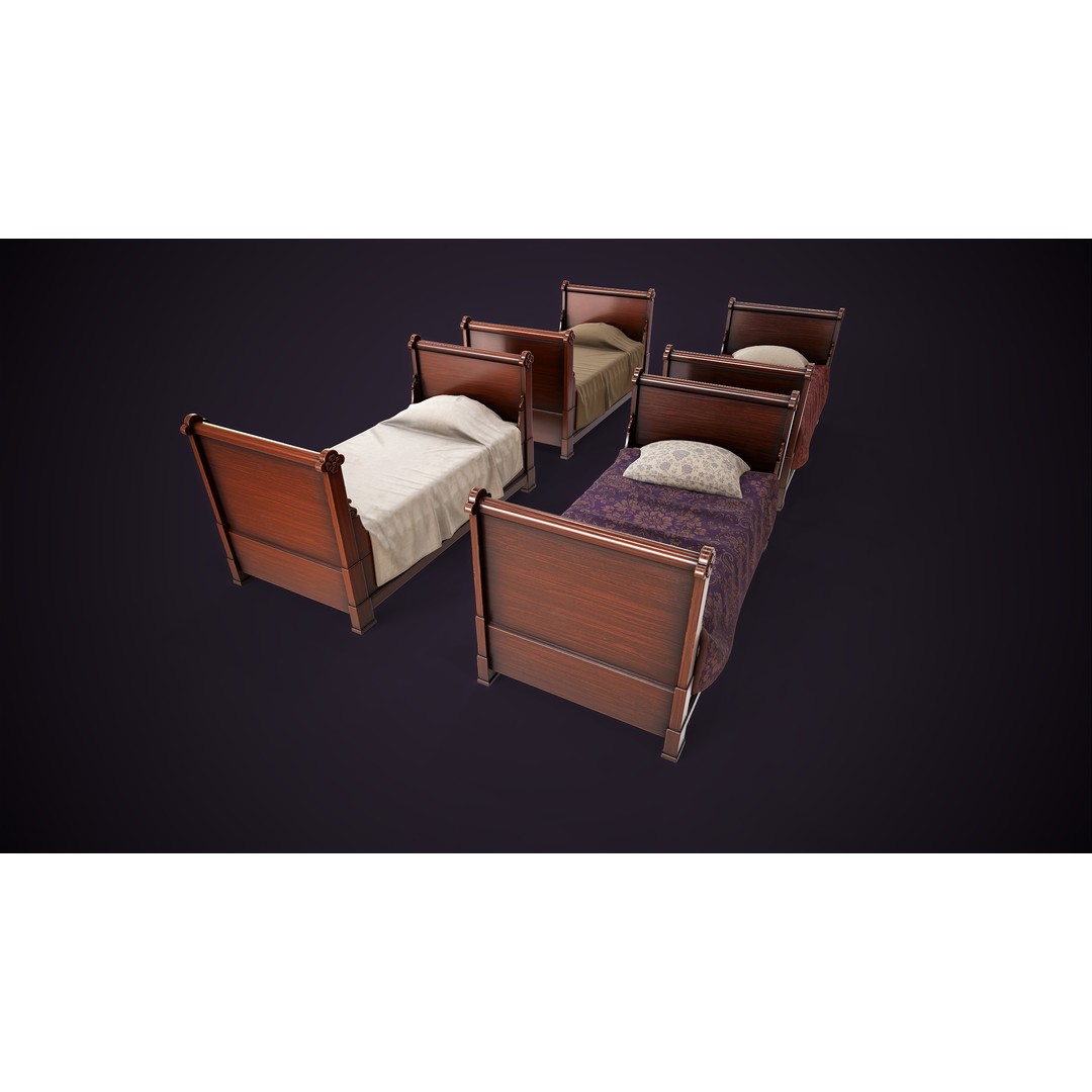 Vintage Single Bed 3D Model – Low Poly Game Asset, FBX & OBJ - View 16