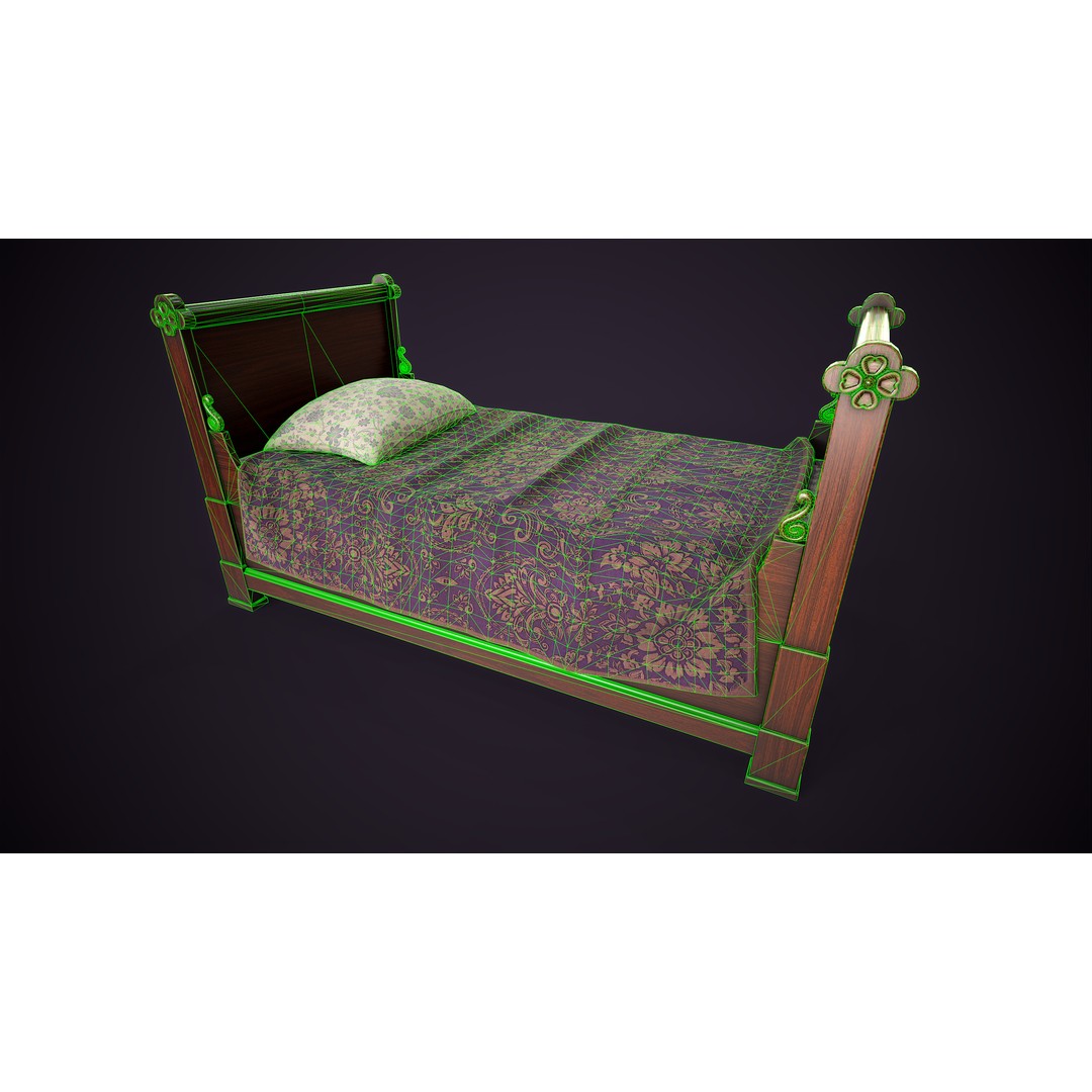 Vintage Single Bed 3D Model – Low Poly Game Asset, FBX & OBJ - View 17