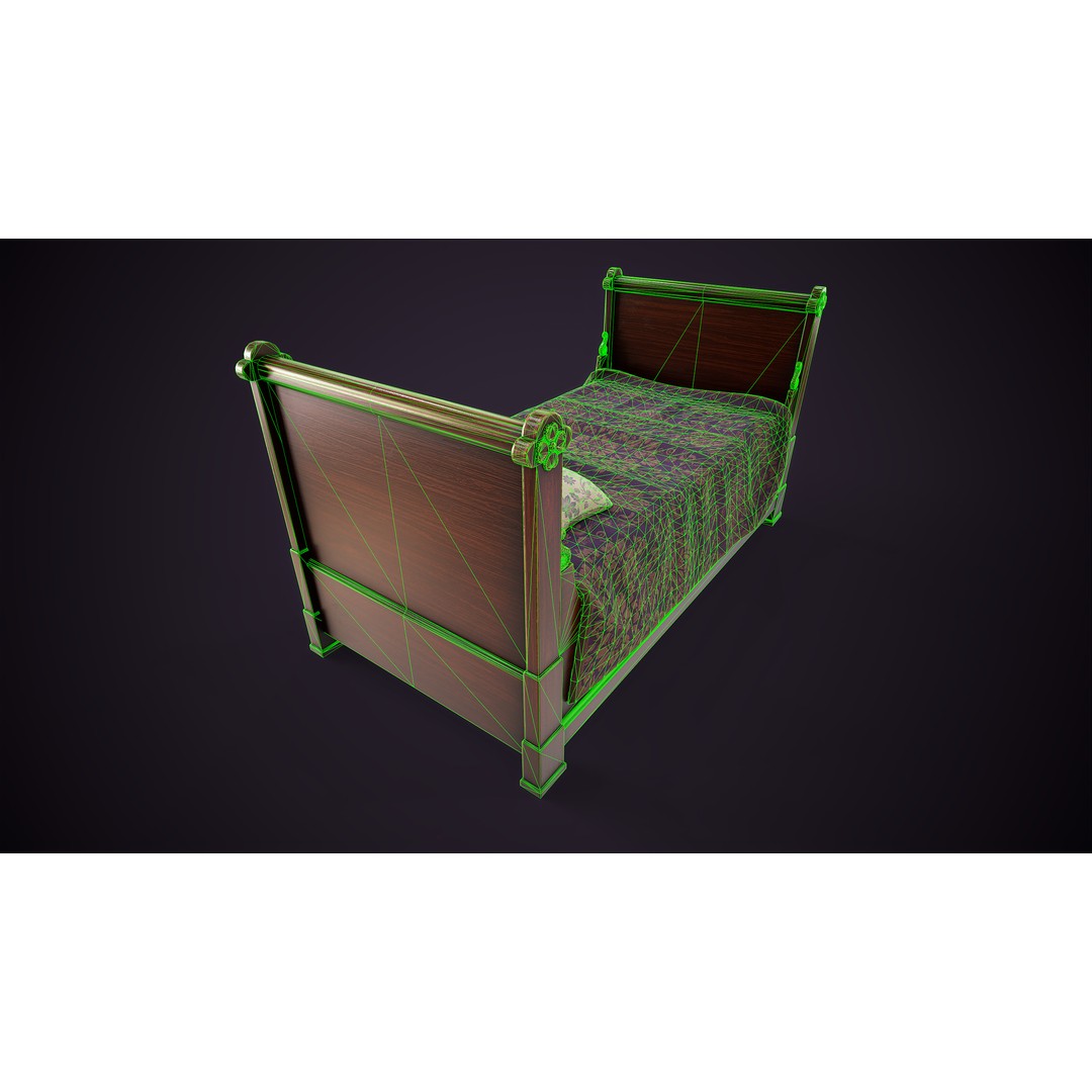 Vintage Single Bed 3D Model – Low Poly Game Asset, FBX & OBJ - View 18