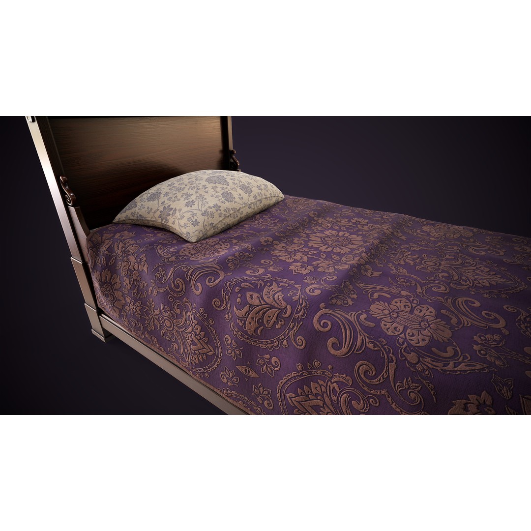 Vintage Single Bed 3D Model – Low Poly Game Asset, FBX & OBJ - View 5