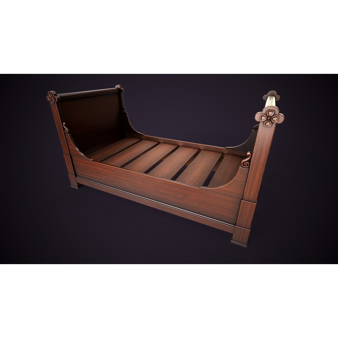 Vintage Single Bed 3D Model – Low Poly Game Asset, FBX & OBJ - View 9