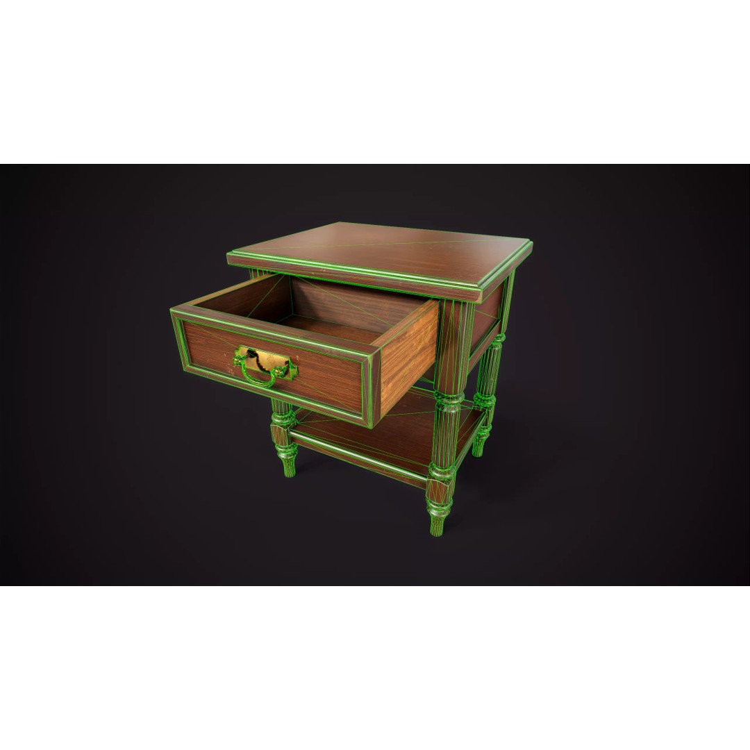 Vintage Nightstand 3D Model – Low Poly Retro Furniture, Game Ready