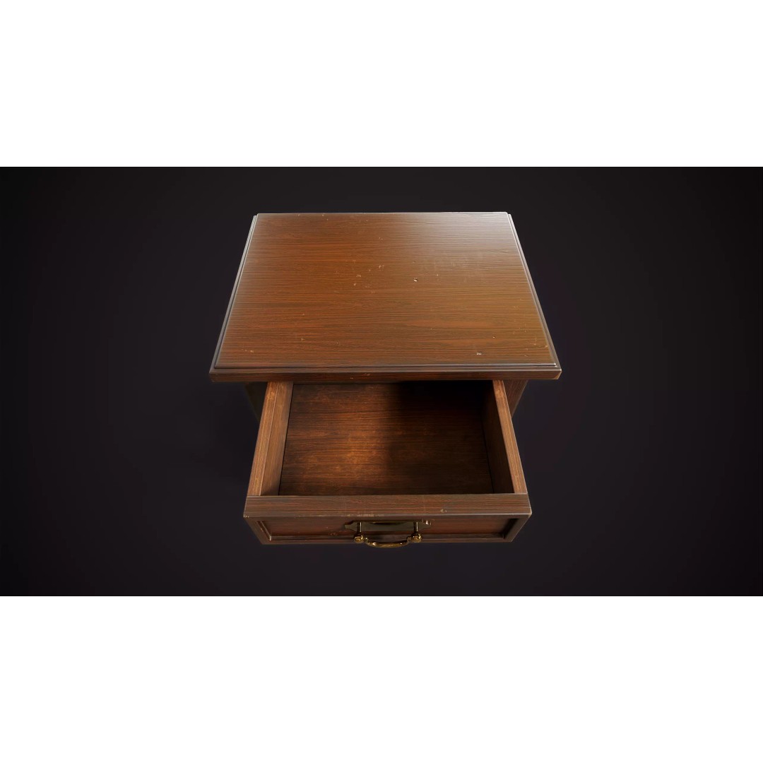Vintage Nightstand 3D Model – Low Poly Retro Furniture, Game Ready - View 10