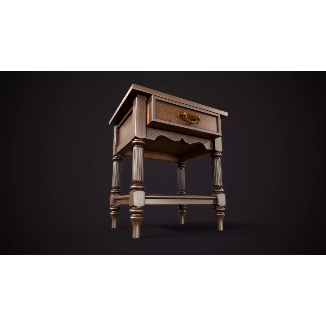 Vintage Nightstand 3D Model – Low Poly Retro Furniture, Game Ready - View 11