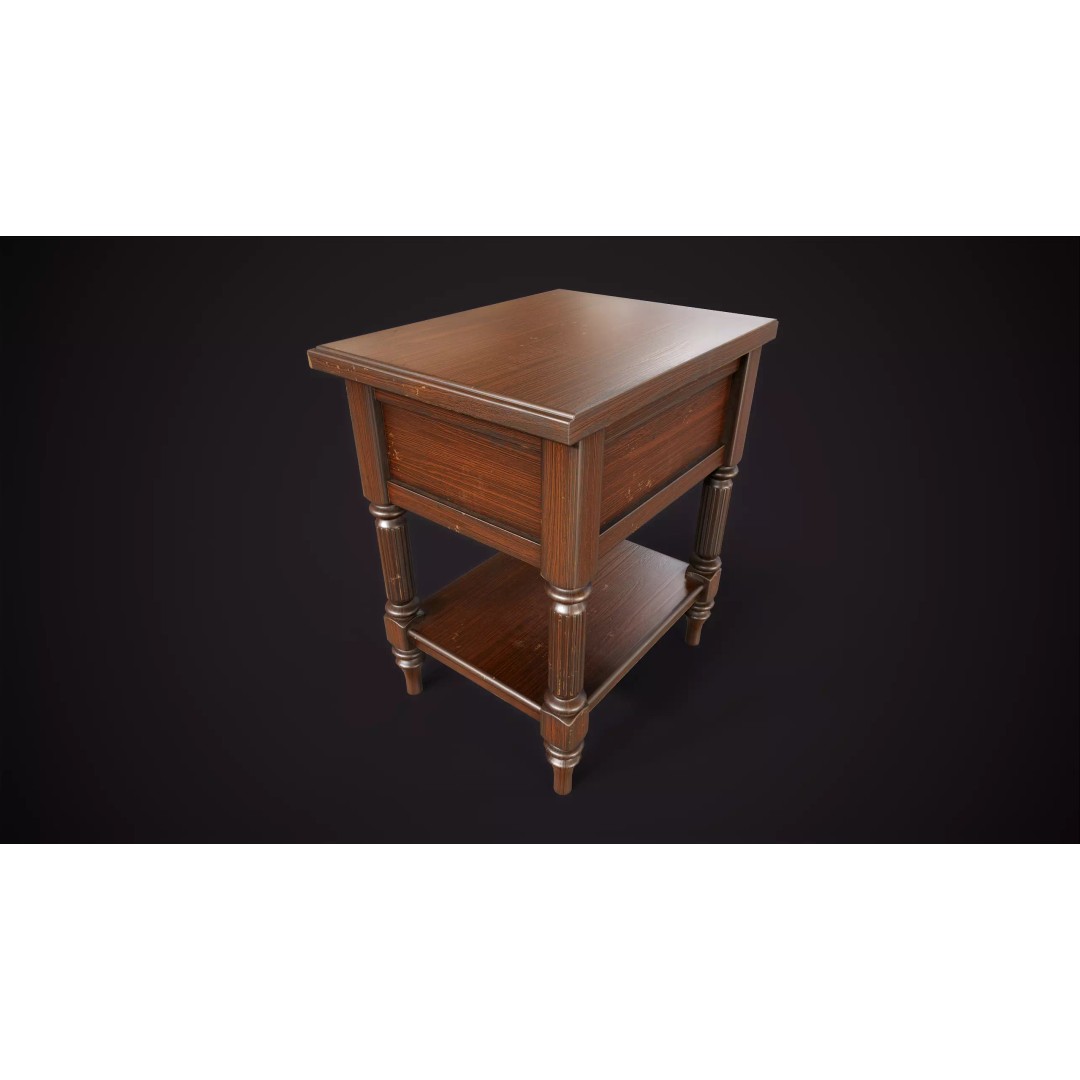 Vintage Nightstand 3D Model – Low Poly Retro Furniture, Game Ready - View 12
