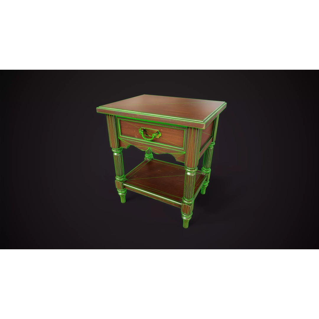Vintage Nightstand 3D Model – Low Poly Retro Furniture, Game Ready - View 13