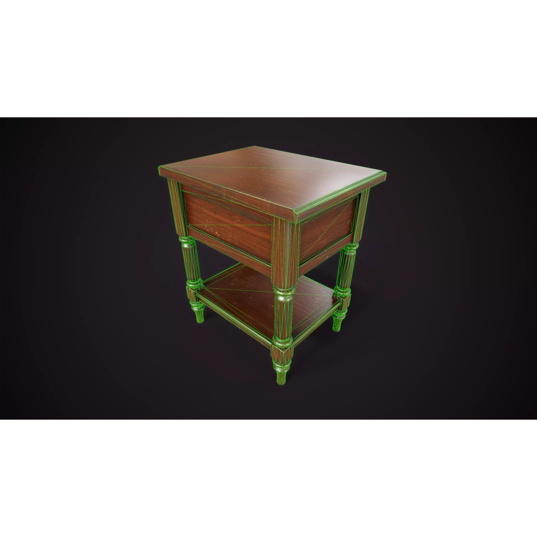 Vintage Nightstand 3D Model – Low Poly Retro Furniture, Game Ready - View 14