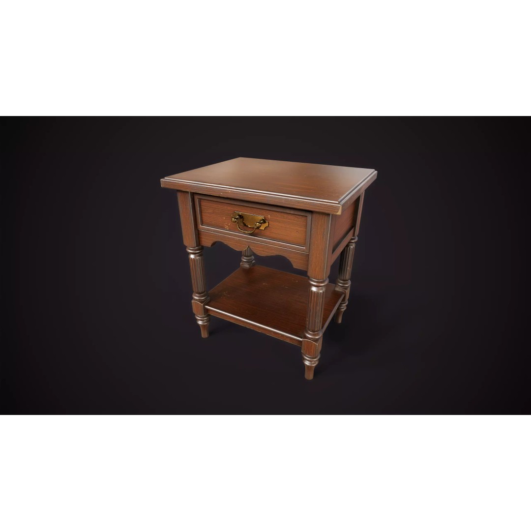 Vintage Nightstand 3D Model – Low Poly Retro Furniture, Game Ready - View 2