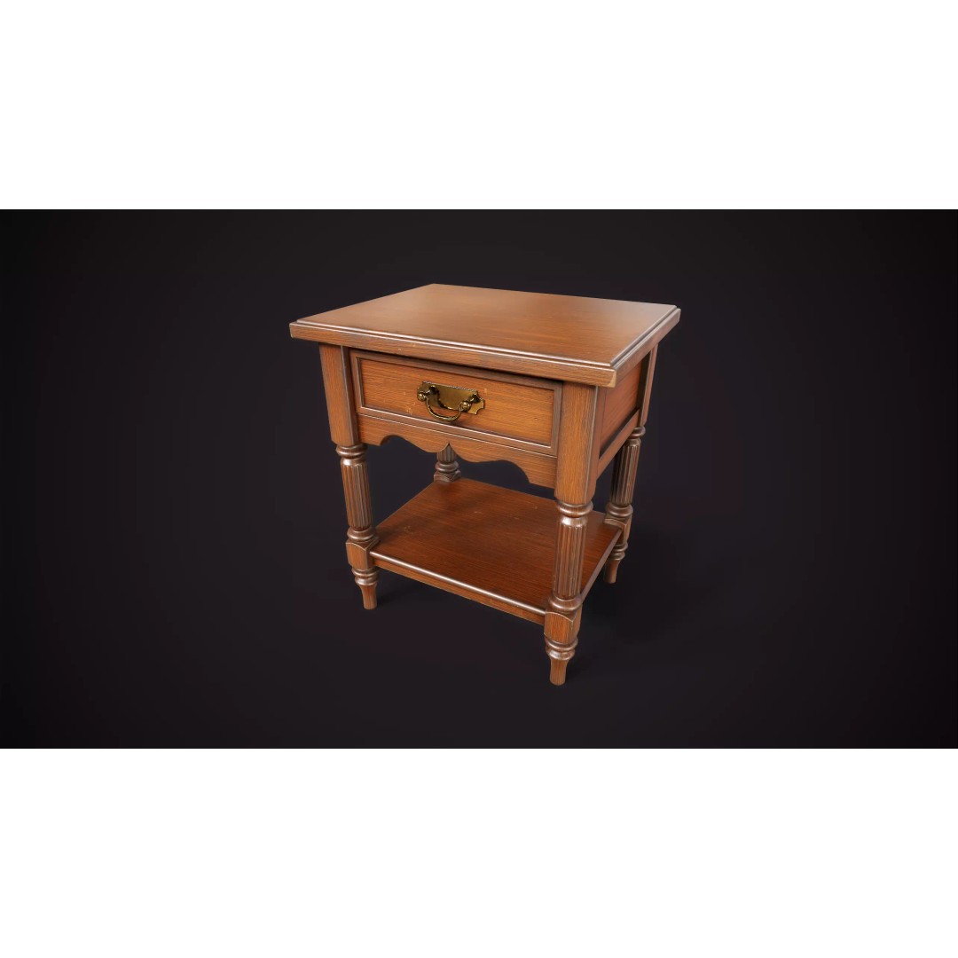 Vintage Nightstand 3D Model – Low Poly Retro Furniture, Game Ready - View 3