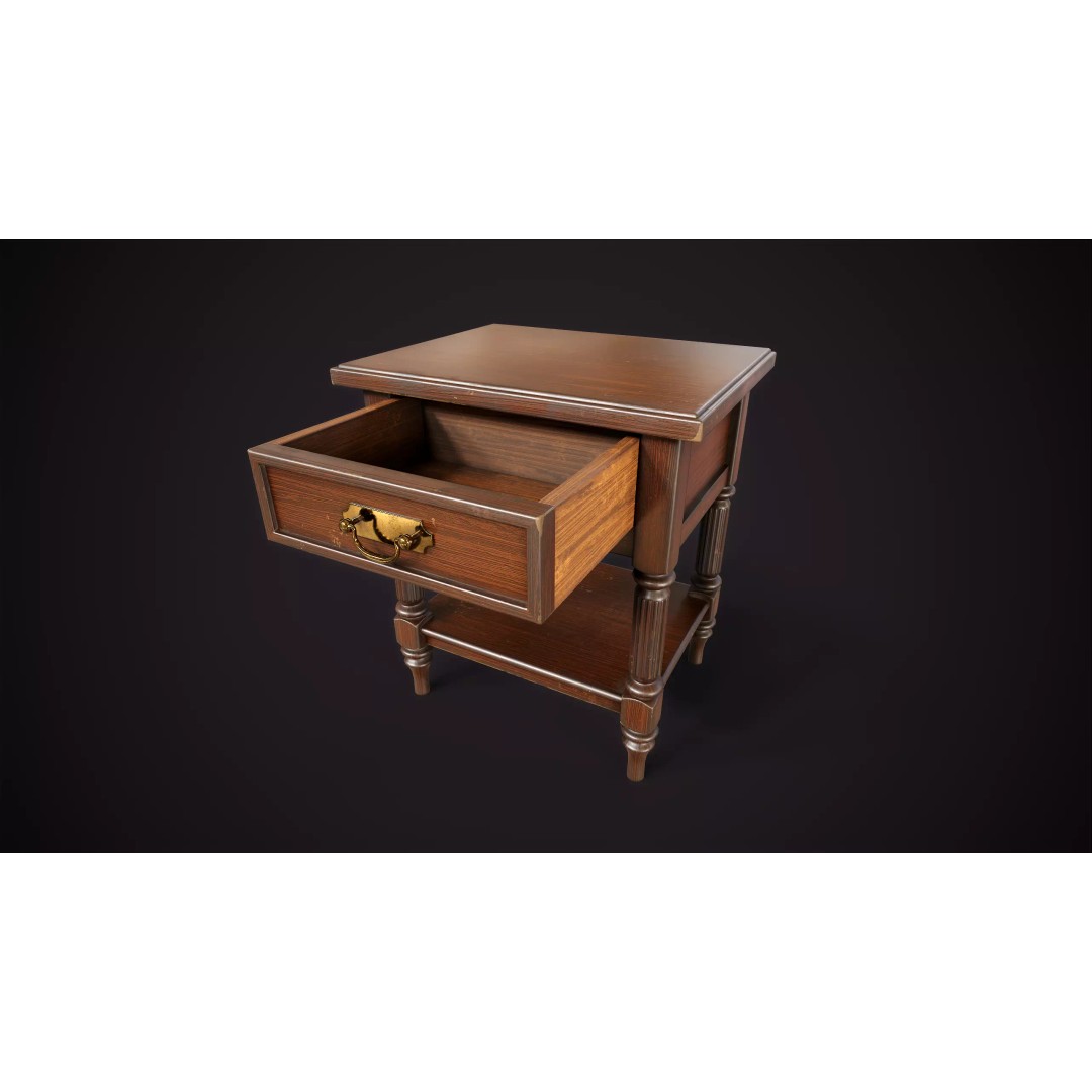 Vintage Nightstand 3D Model – Low Poly Retro Furniture, Game Ready - View 4