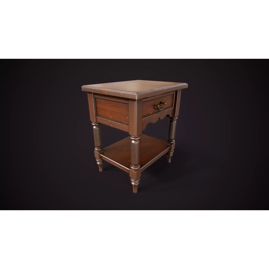 Vintage Nightstand 3D Model – Low Poly Retro Furniture, Game Ready - View 5