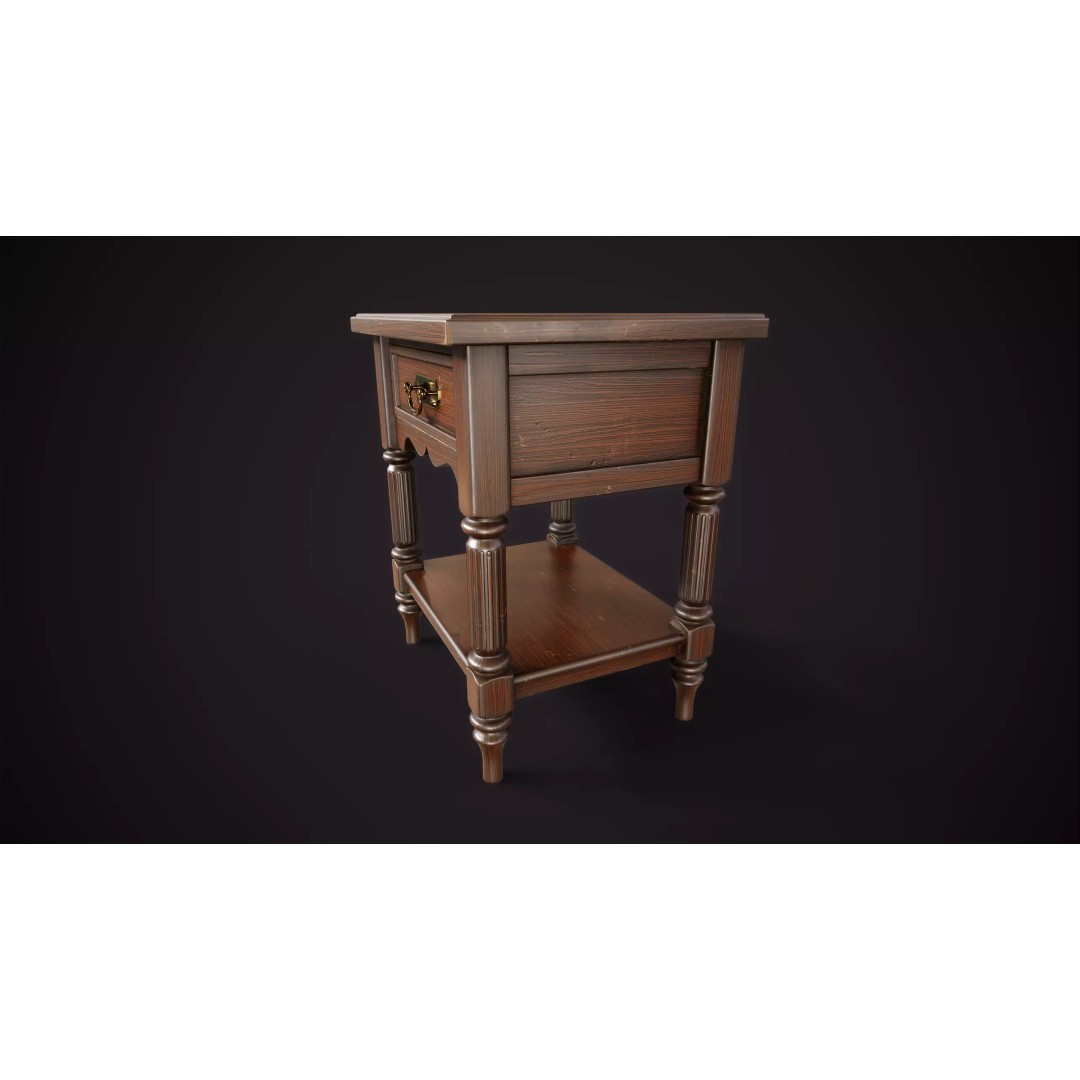 Vintage Nightstand 3D Model – Low Poly Retro Furniture, Game Ready - View 6