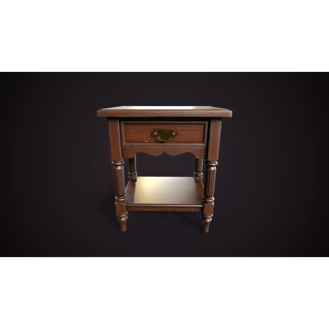 Vintage Nightstand 3D Model – Low Poly Retro Furniture, Game Ready - View 7