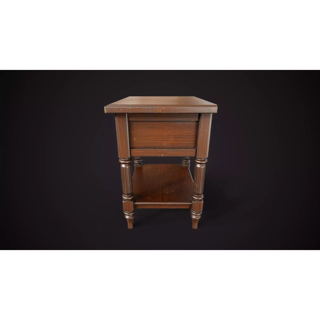Vintage Nightstand 3D Model – Low Poly Retro Furniture, Game Ready - View 8