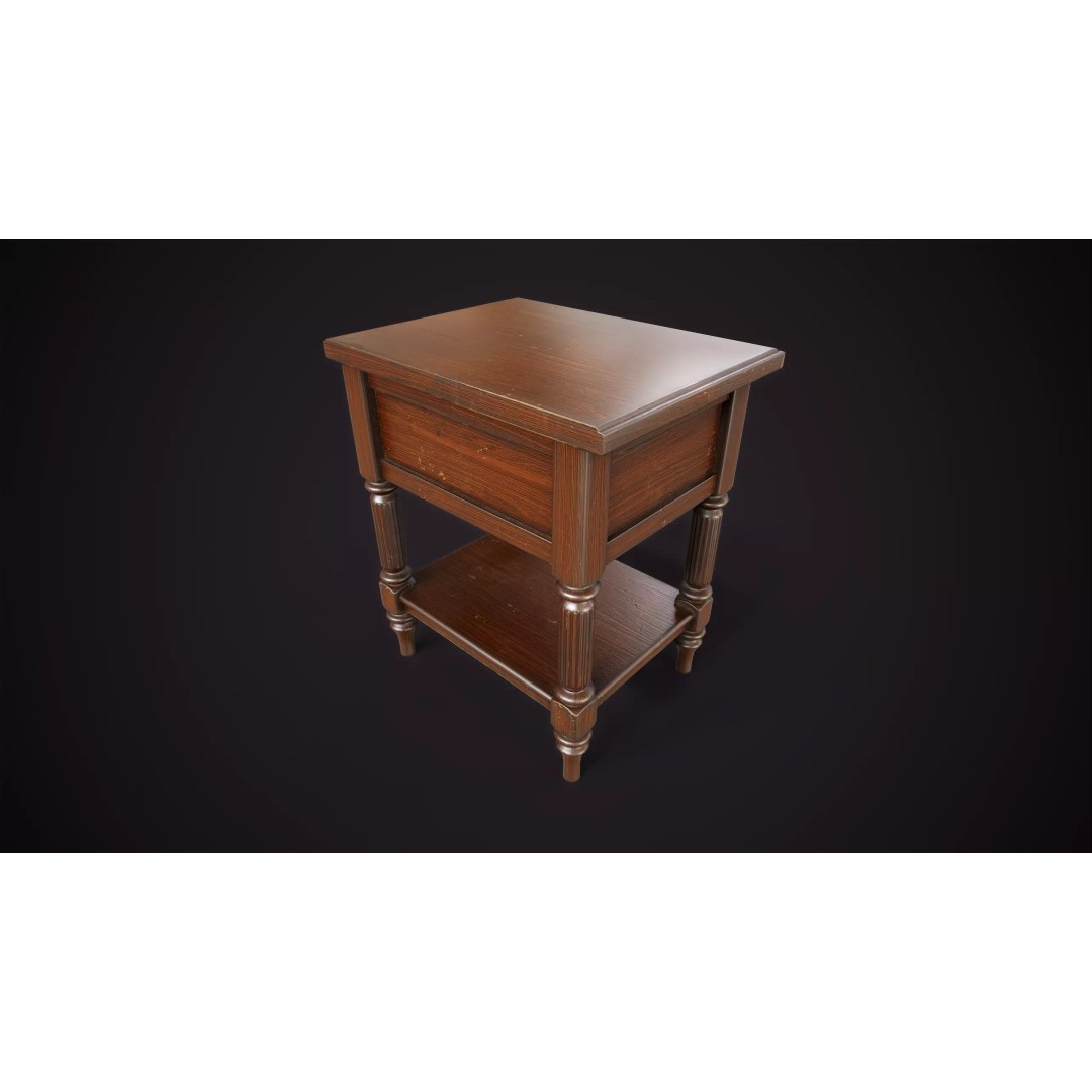 Vintage Nightstand 3D Model – Low Poly Retro Furniture, Game Ready - View 9