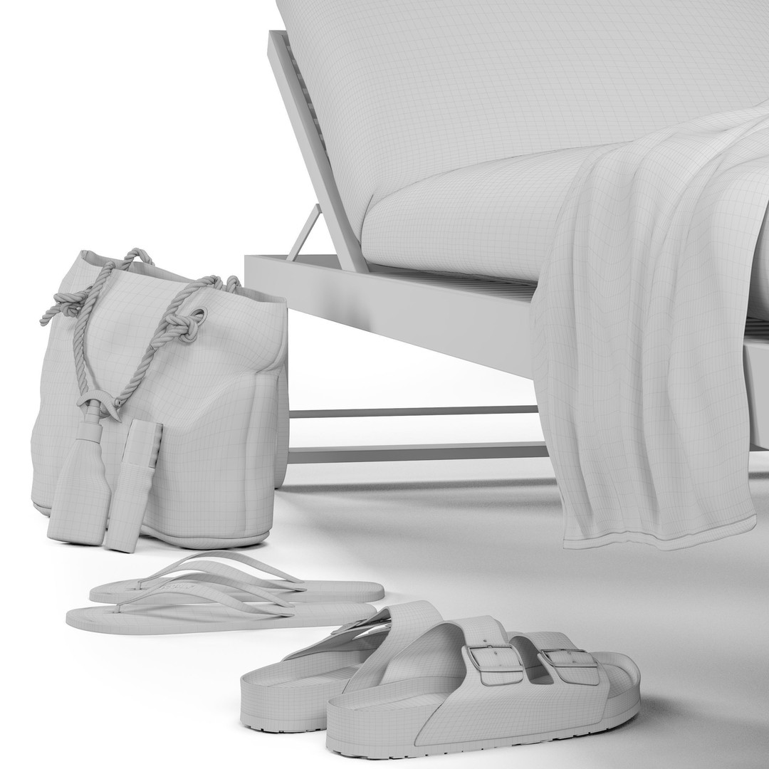 Beach Sunbed and Sandals Collection 3D Model – High Poly Outdoor Asset, FBX, OBJ - View 12
