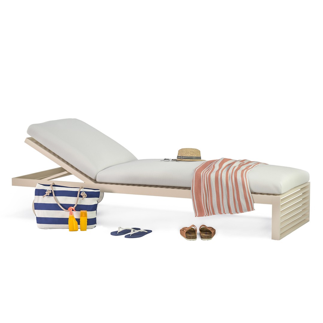 Beach Sunbed and Sandals Collection 3D Model – High Poly Outdoor Asset, FBX, OBJ - View 3