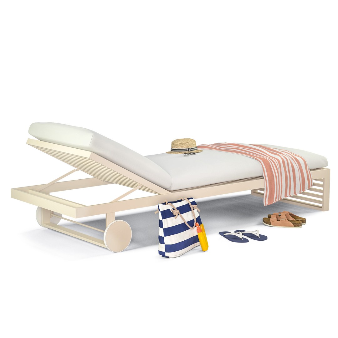 Beach Sunbed and Sandals Collection 3D Model – High Poly Outdoor Asset, FBX, OBJ - View 7