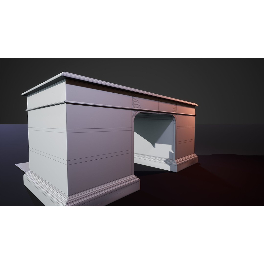 Victorian Desk 3D Model – Low Poly Game Ready Furniture, FBX