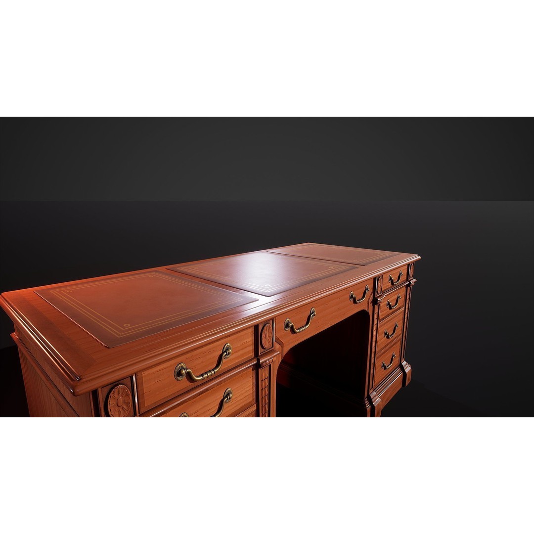 Victorian Desk 3D Model – Low Poly Game Ready Furniture, FBX - View 10