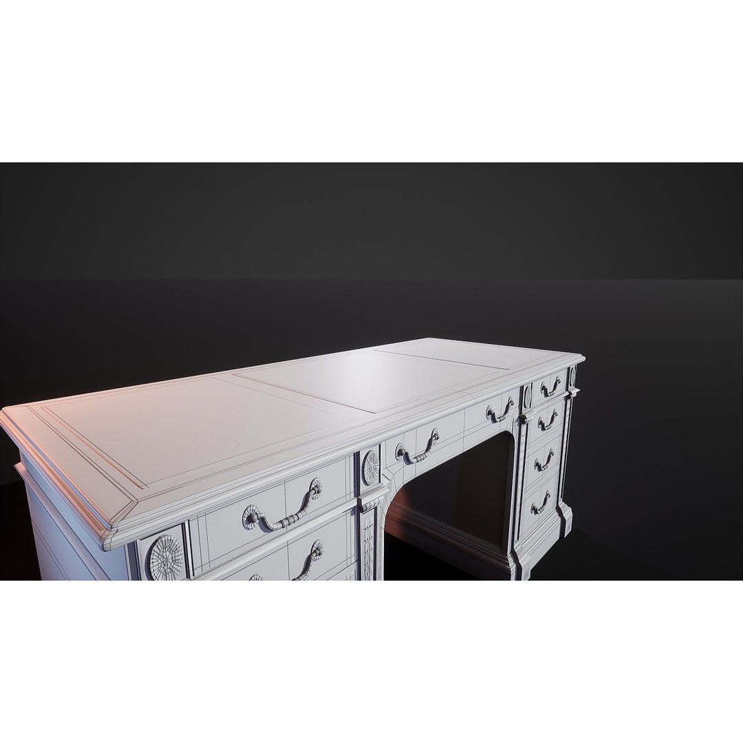 Victorian Desk 3D Model – Low Poly Game Ready Furniture, FBX - View 11