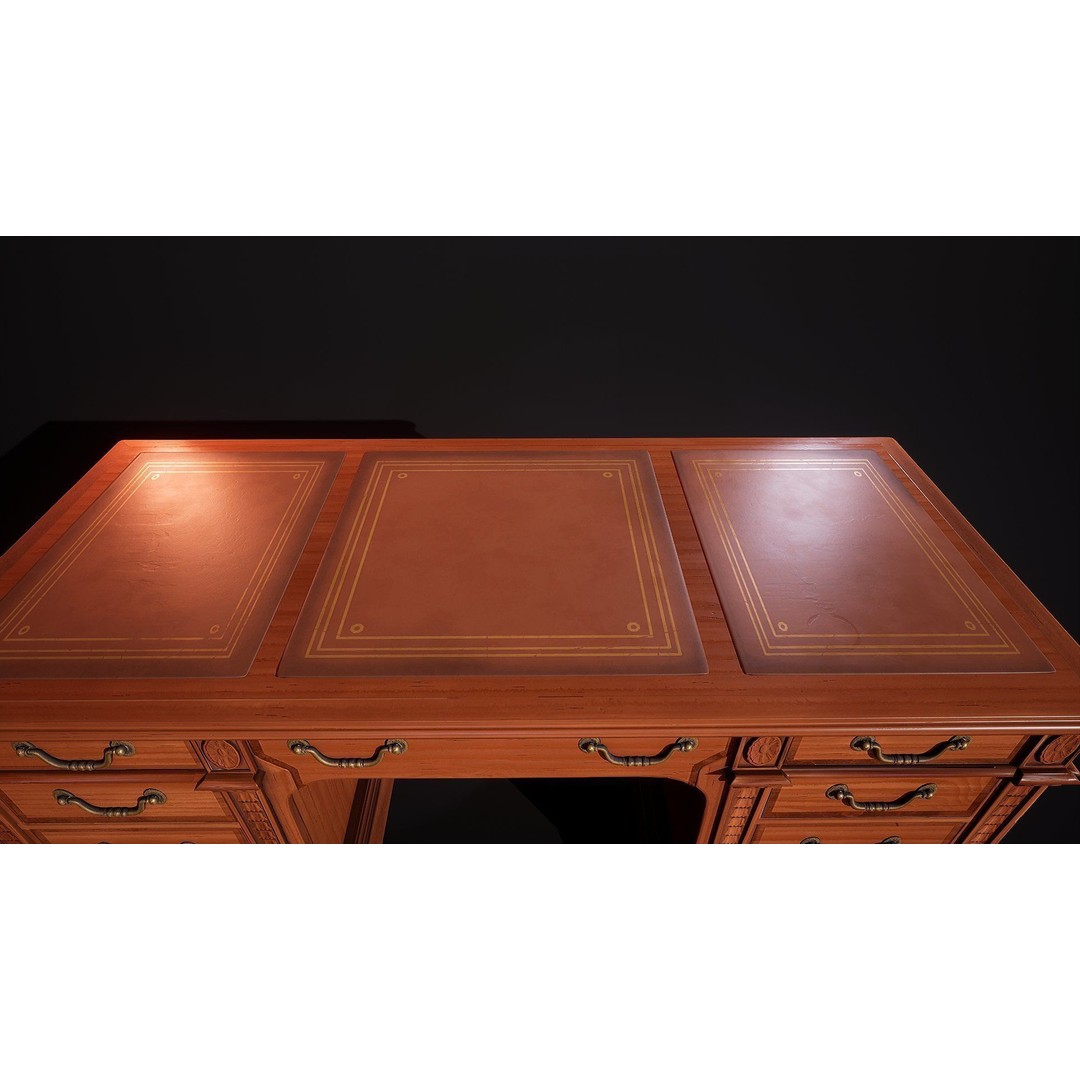 Victorian Desk 3D Model – Low Poly Game Ready Furniture, FBX - View 12
