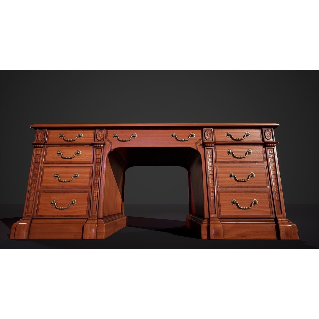 Victorian Desk 3D Model – Low Poly Game Ready Furniture, FBX - View 14