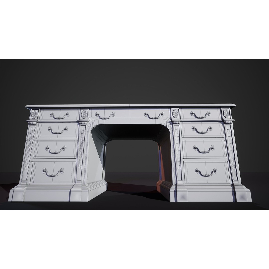 Victorian Desk 3D Model – Low Poly Game Ready Furniture, FBX - View 15