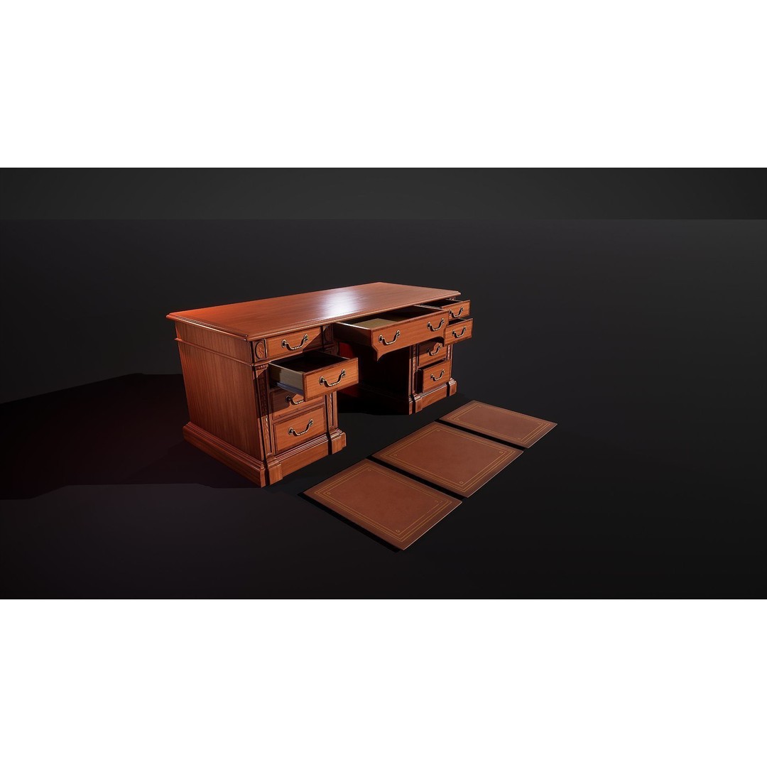Victorian Desk 3D Model – Low Poly Game Ready Furniture, FBX - View 16