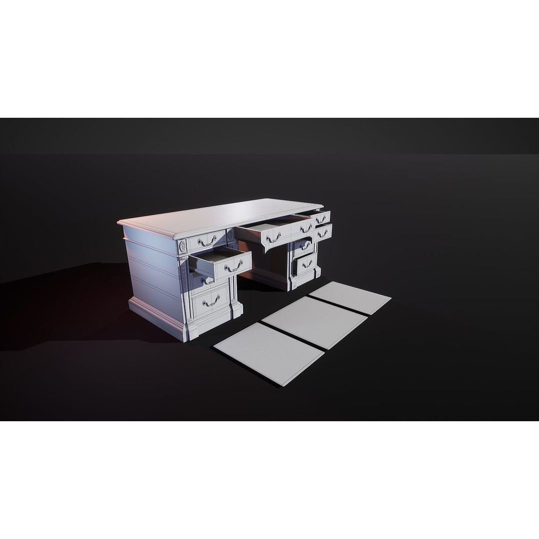 Victorian Desk 3D Model – Low Poly Game Ready Furniture, FBX - View 17