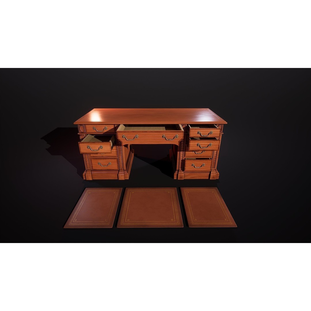Victorian Desk 3D Model – Low Poly Game Ready Furniture, FBX - View 18