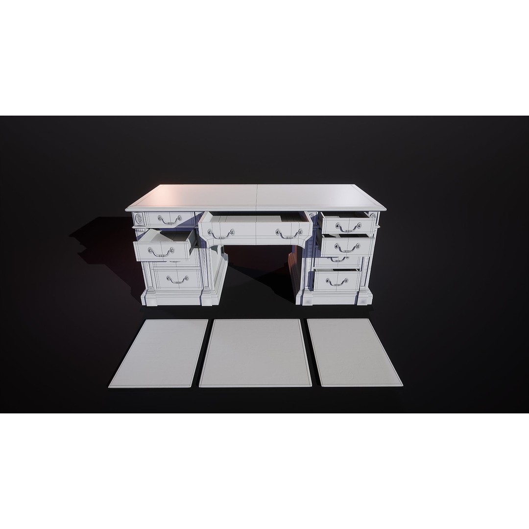 Victorian Desk 3D Model – Low Poly Game Ready Furniture, FBX - View 19