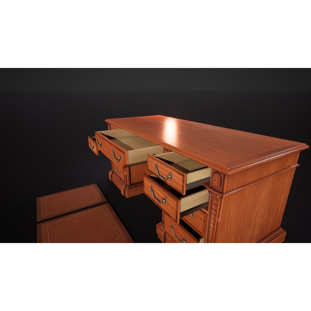 Victorian Desk 3D Model – Low Poly Game Ready Furniture, FBX - View 20
