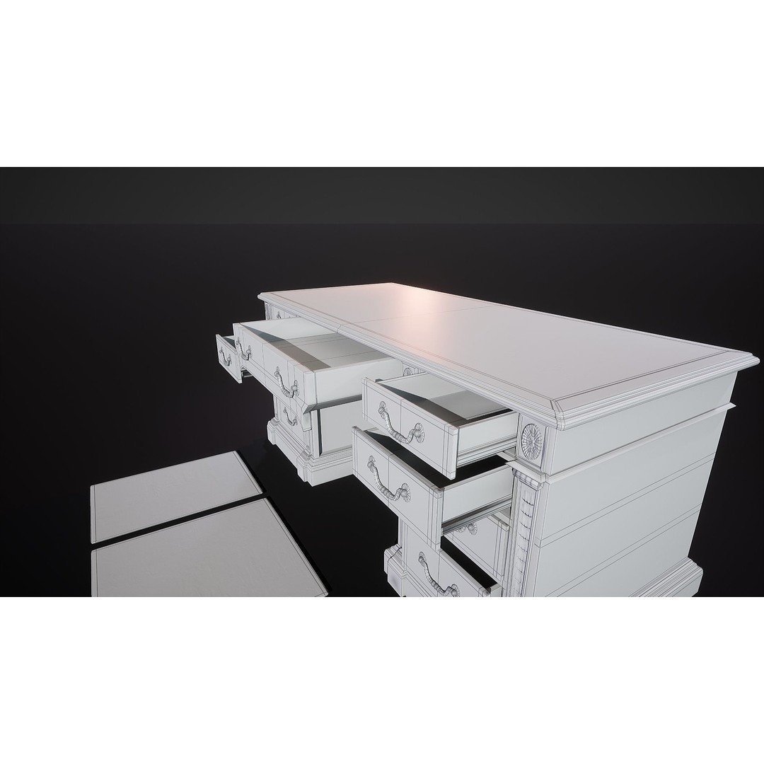 Victorian Desk 3D Model – Low Poly Game Ready Furniture, FBX - View 21