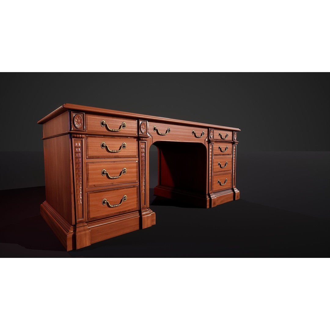 Victorian Desk 3D Model – Low Poly Game Ready Furniture, FBX - View 4