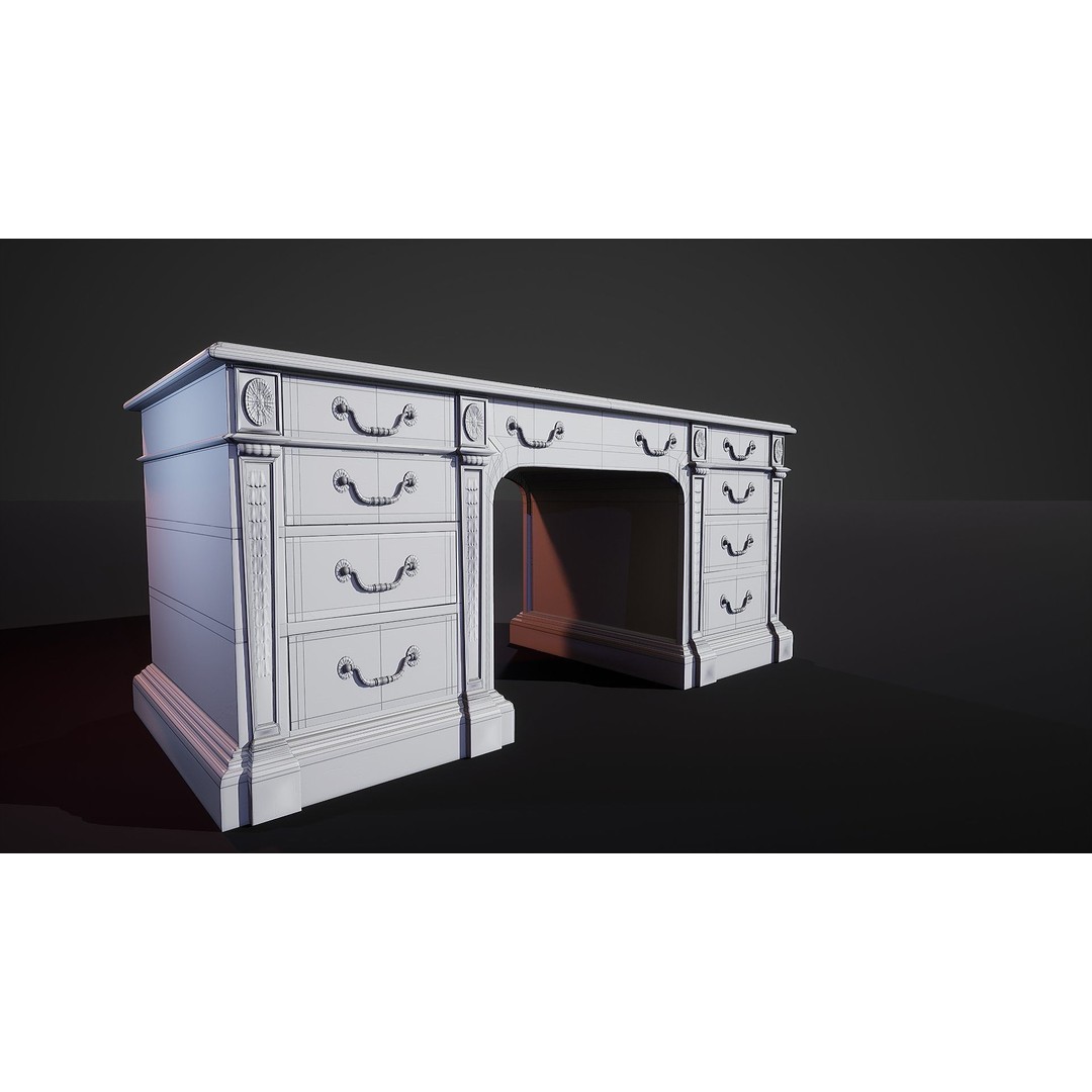 Victorian Desk 3D Model – Low Poly Game Ready Furniture, FBX - View 5