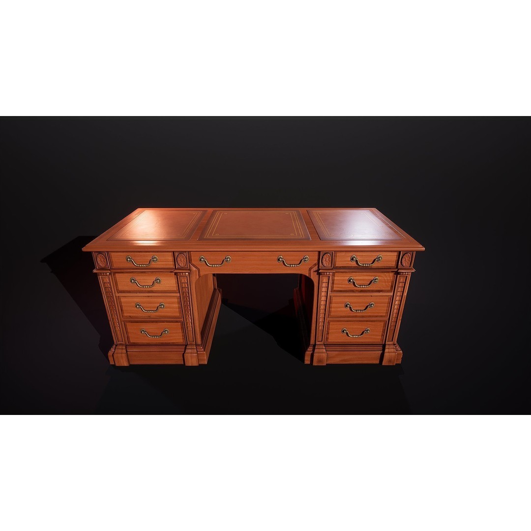 Victorian Desk 3D Model – Low Poly Game Ready Furniture, FBX - View 6