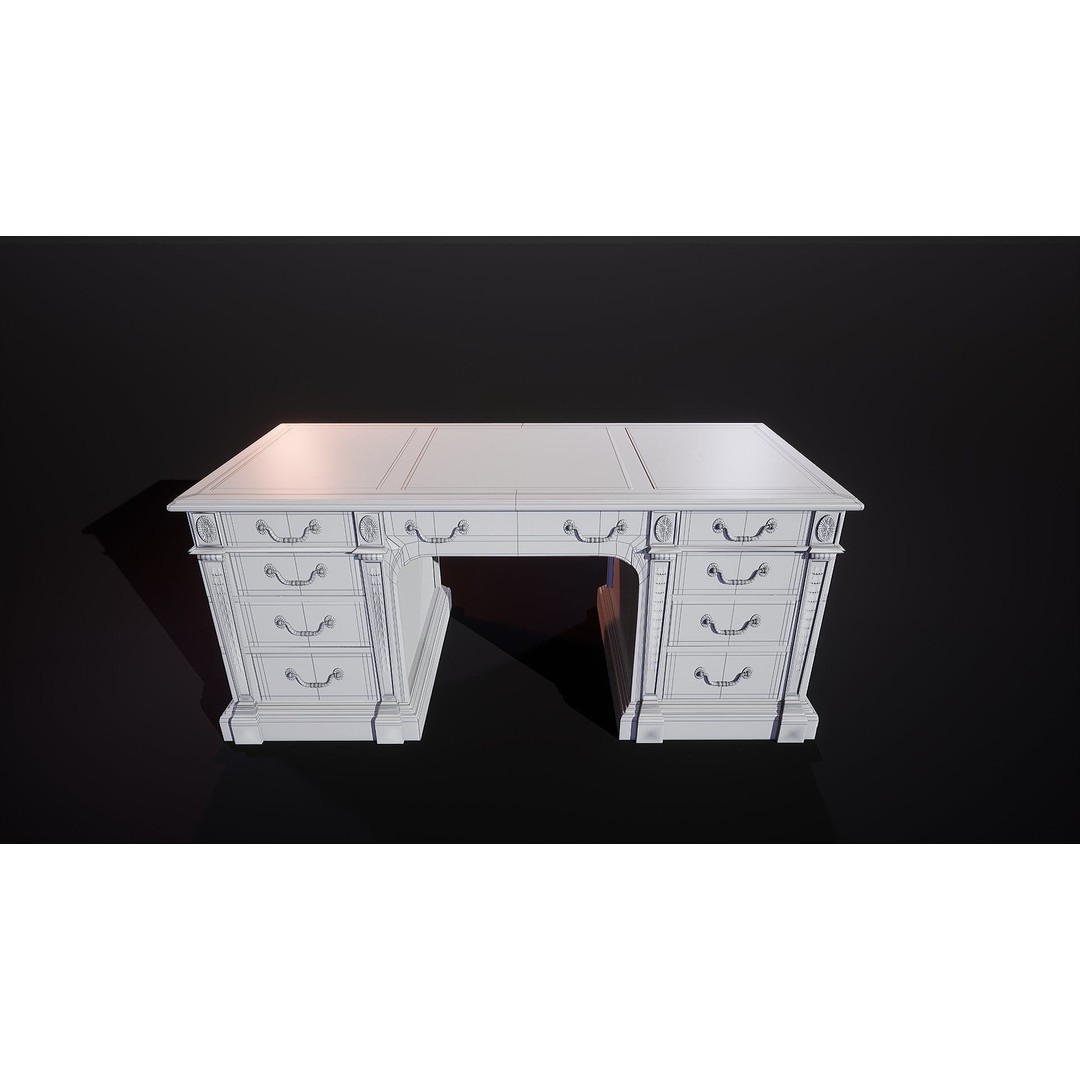 Victorian Desk 3D Model – Low Poly Game Ready Furniture, FBX - View 7