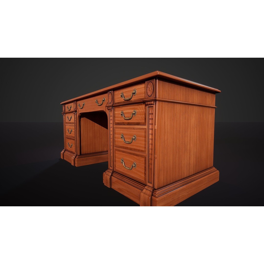 Victorian Desk 3D Model – Low Poly Game Ready Furniture, FBX - View 8