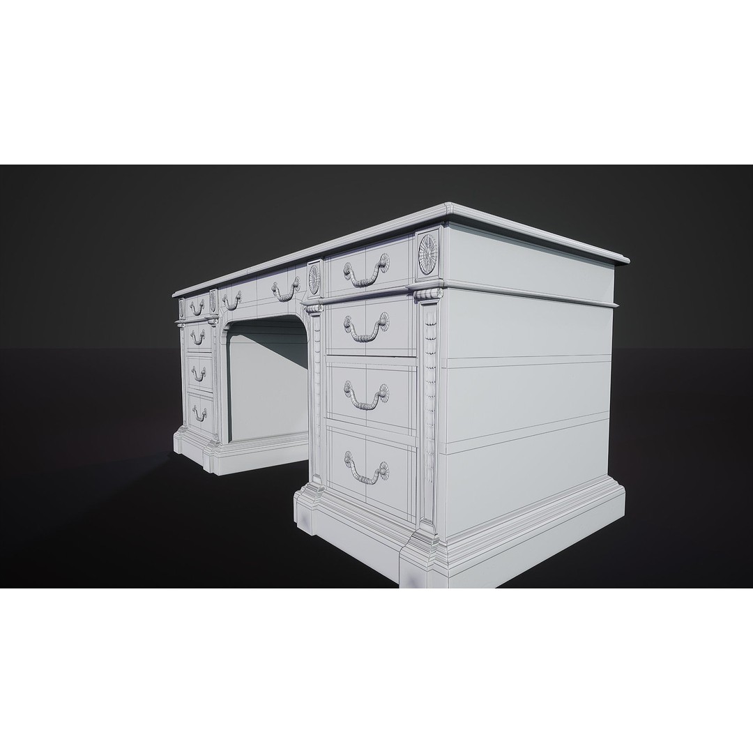 Victorian Desk 3D Model – Low Poly Game Ready Furniture, FBX - View 9