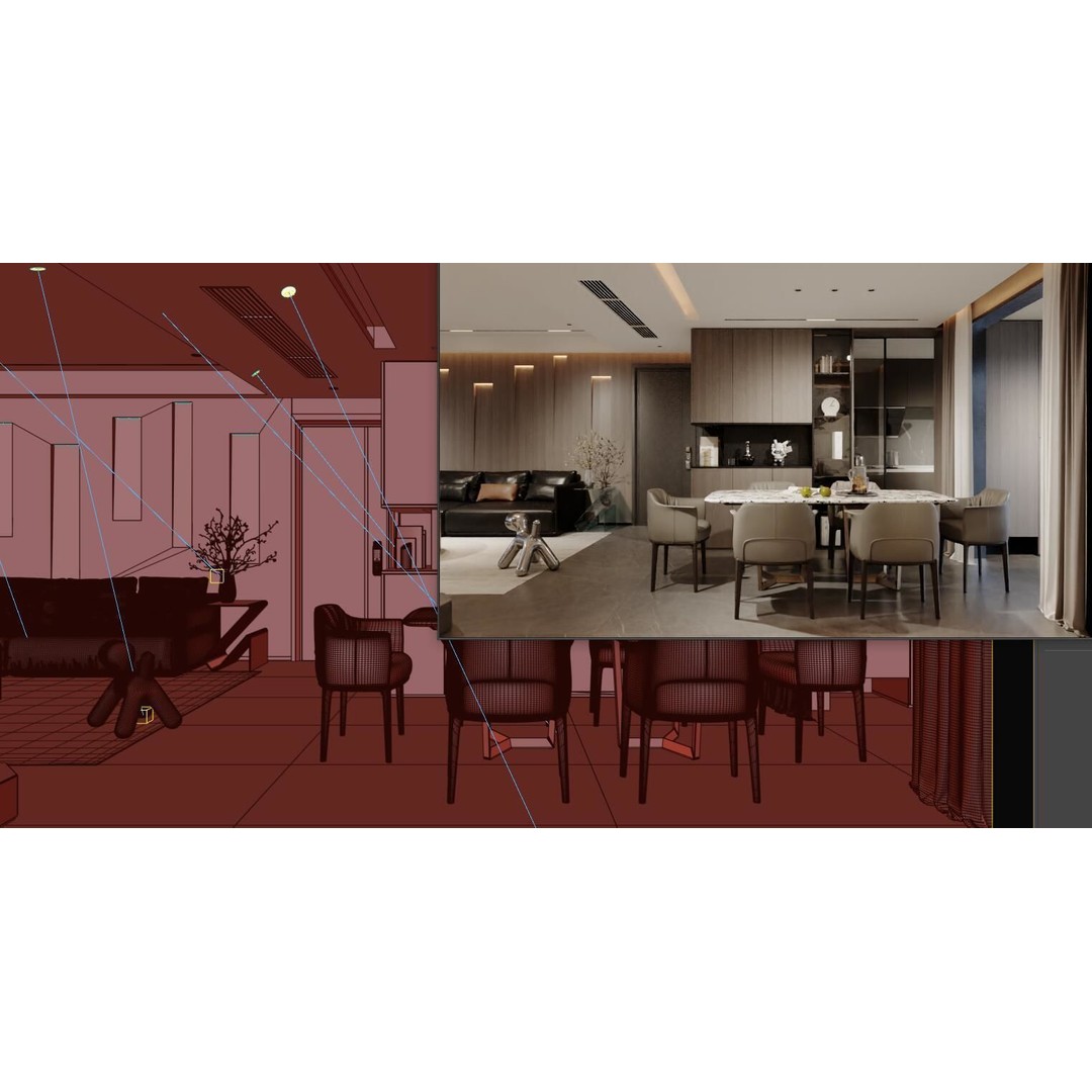 Nighttime Apartment Interior 3D Model – Luxurious Living Room, FBX, OBJ - View 12