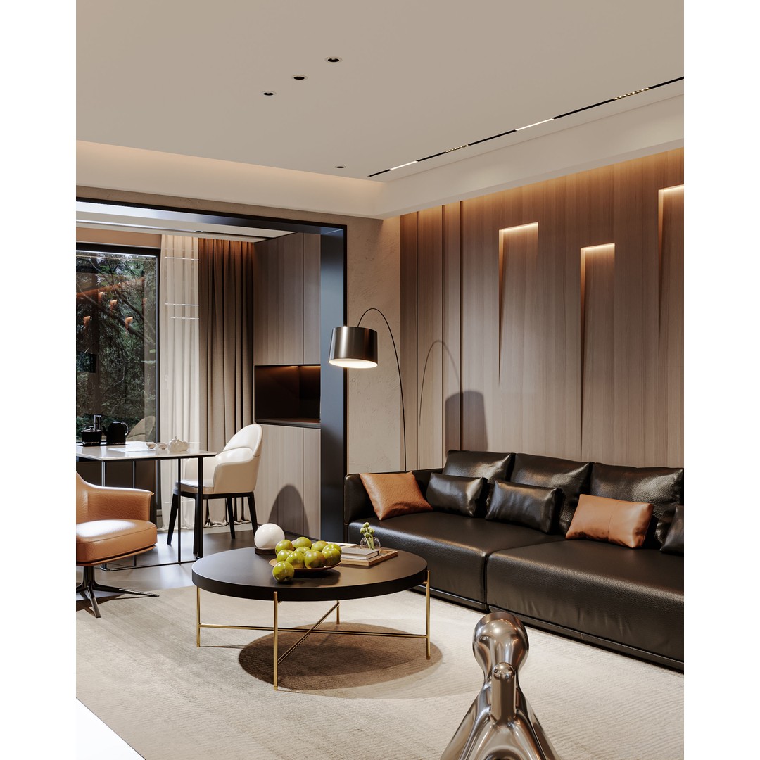 Nighttime Apartment Interior 3D Model – Luxurious Living Room, FBX, OBJ - View 4