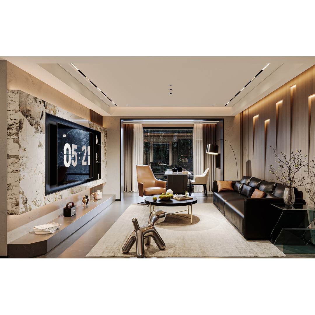 Nighttime Apartment Interior 3D Model – Luxurious Living Room, FBX, OBJ - View 5